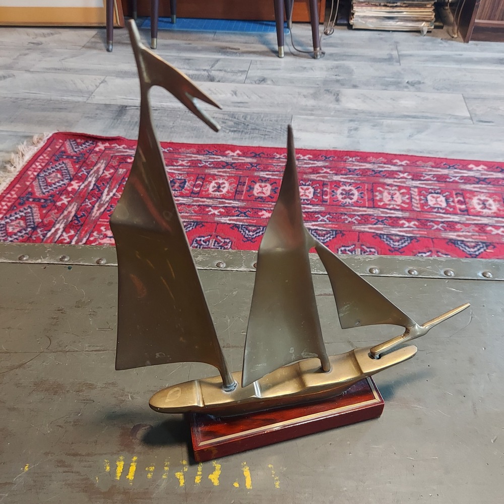 Vintage Brass Sailboat Sculpture Tale of the Cod Chatham Mass MCM Nautical Decor